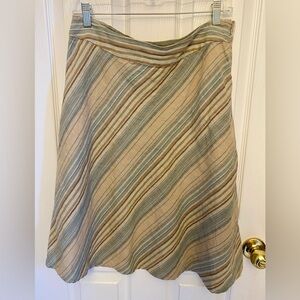 Merona Beige and Blue Striped Linen Midi Skirt